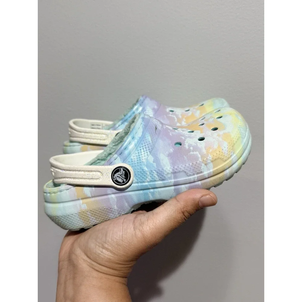 Crocs Kid's Classic Tie Dye Clouds Lined Clog Kid's Slippers Size 12‎ R